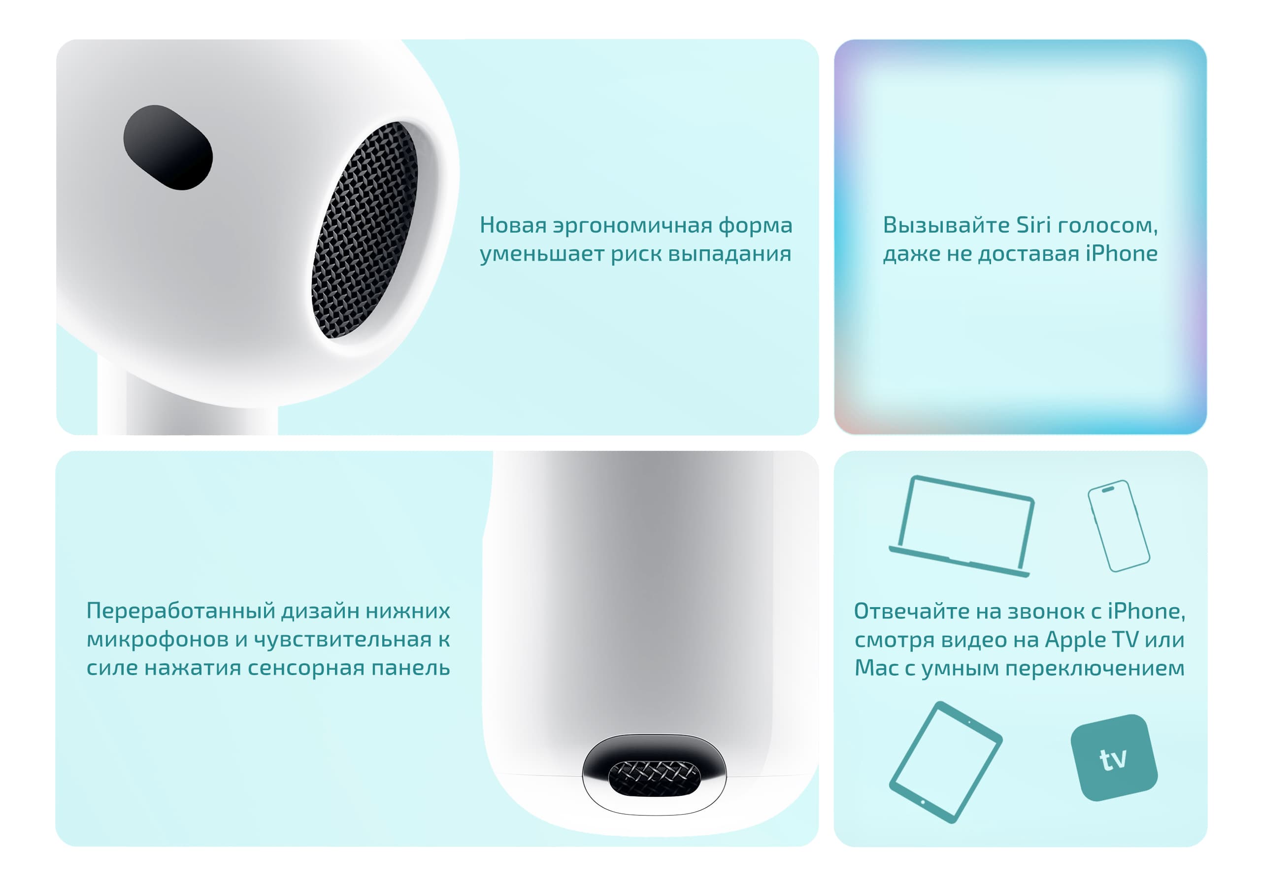 Беспроводные наушники Apple AirPods 4 с активным шумоподавлением (ANC) и беспроводным зарядным футляром (2024) — фото 5