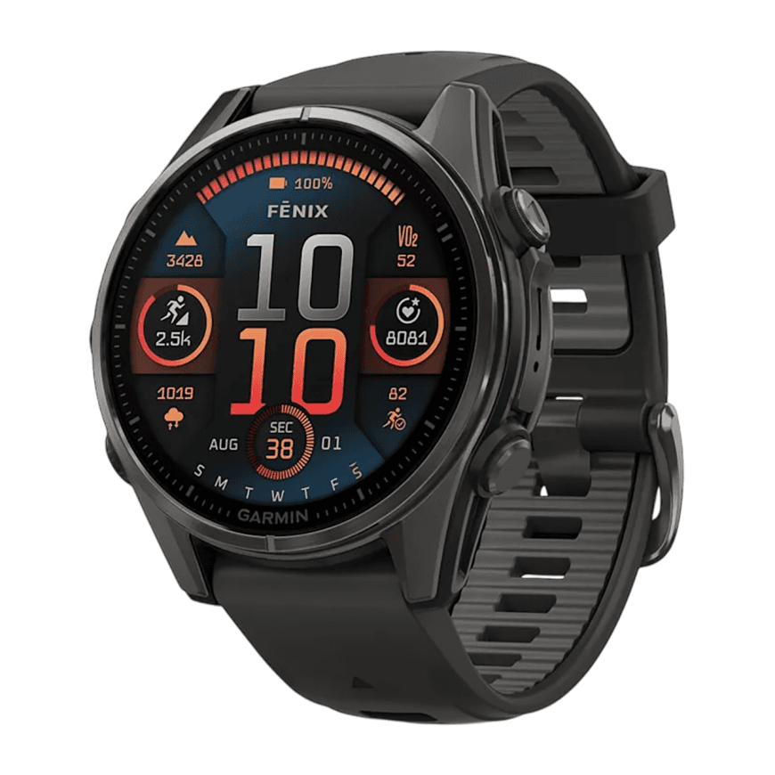 Спортивные часы Garmin fenix 8, 43 мм, AMOLED, титан с DLC, сапфир, силиконовый ремешок цвета чёрный/«серая галька» — фото 2