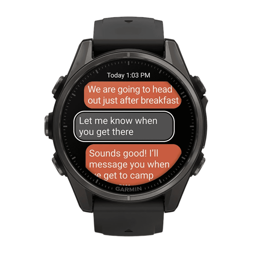 Спортивные часы Garmin fenix 8, 43 мм, AMOLED, титан с DLC, сапфир, силиконовый ремешок цвета чёрный/«серая галька» — фото 6