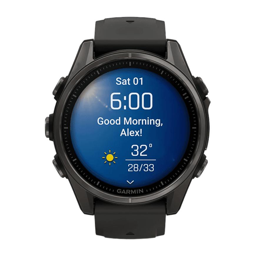 Спортивные часы Garmin fenix 8, 43 мм, AMOLED, титан с DLC, сапфир, силиконовый ремешок цвета чёрный/«серая галька» — фото 5