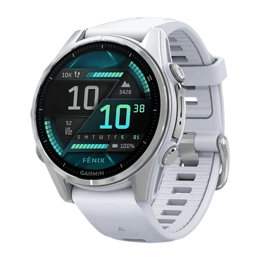 Спортивные часы Garmin fenix 8, 43 мм, AMOLED, сталь, силиконовый ремешок цвета «Уайтстоун» — фото 2