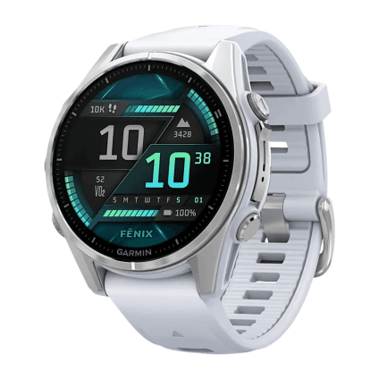 Спортивные часы Garmin fenix 8, 43 мм, AMOLED, сталь, силиконовый ремешок цвета «Уайтстоун»