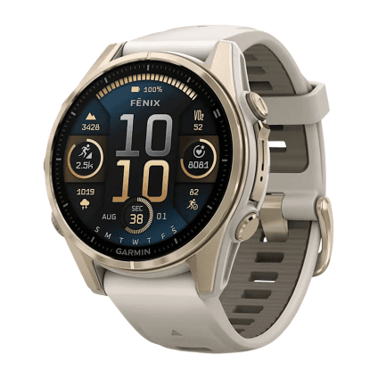 Спортивные часы Garmin fenix 8, 43 мм, AMOLED, сталь, сапфир, силиконовый ремешок цвета «серый туман»/«тёмный песчаник»