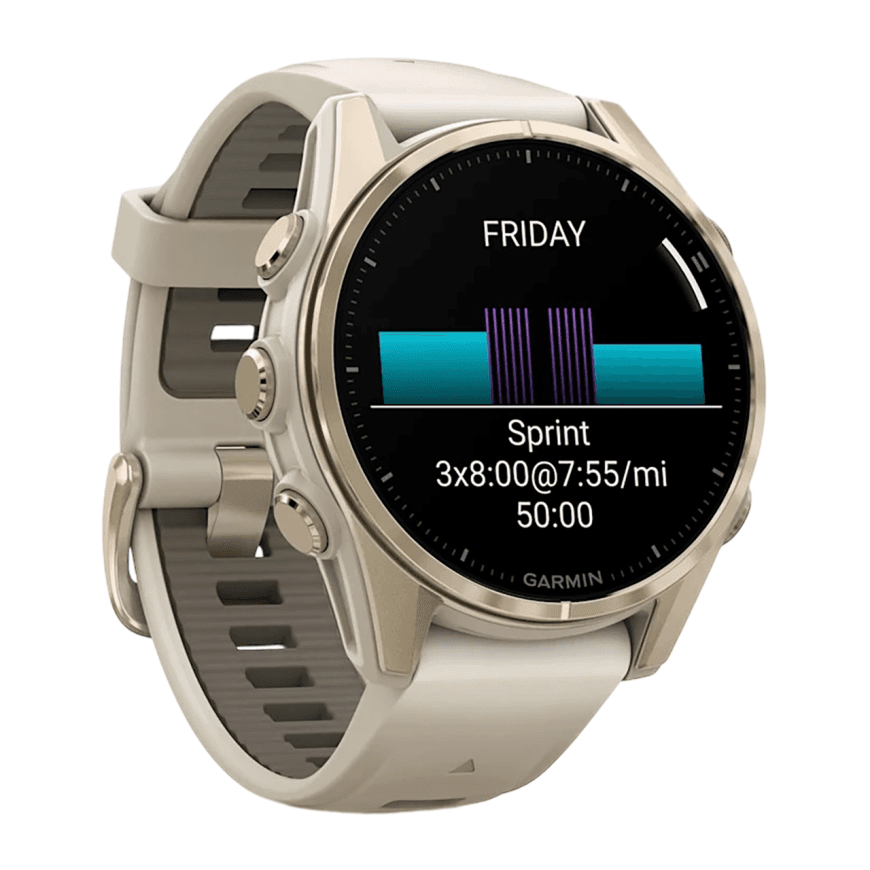 Спортивные часы Garmin fenix 8, 43 мм, AMOLED, сталь, сапфир, силиконовый ремешок цвета «серый туман»/«тёмный песчаник» — фото 3