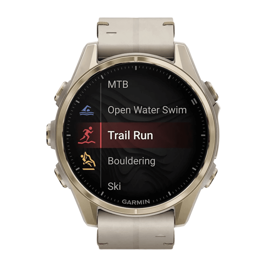 Спортивные часы Garmin fenix 8, 43 мм, AMOLED, кожаный ремешок цвета «известняк», силиконовый ремешок цвета «серый туман»/«тёмный песчаник» — фото 3