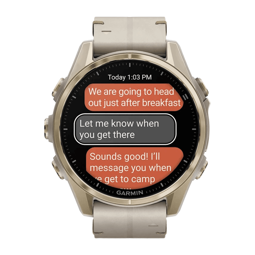 Спортивные часы Garmin fenix 8, 43 мм, AMOLED, кожаный ремешок цвета «известняк», силиконовый ремешок цвета «серый туман»/«тёмный песчаник» — фото 5