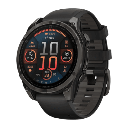 Спортивные часы Garmin fenix 8, 47 мм, AMOLED, титан с DLC, сапфир, силиконовый ремешок цвета чёрный/«серая галька»