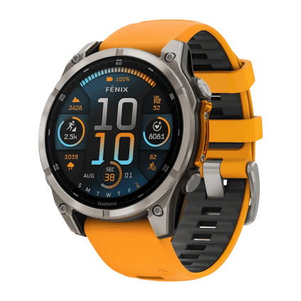 Спортивные часы Garmin fenix 8, 47 мм, AMOLED, титан, сапфир, силиконовый ремешок цвета «оранжевая искра»/графитовый