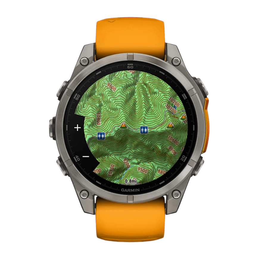 Спортивные часы Garmin fenix 8, 47 мм, AMOLED, титан, сапфир, силиконовый ремешок цвета «оранжевая искра»/графитовый — фото 4
