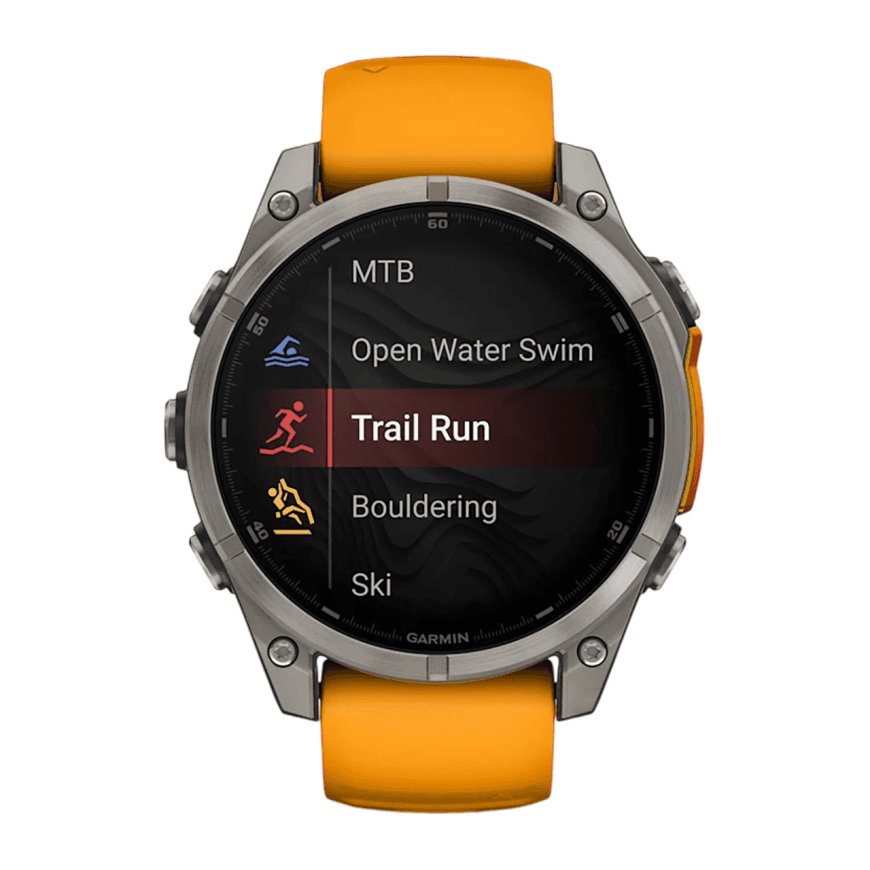 Спортивные часы Garmin fenix 8, 47 мм, AMOLED, титан, сапфир, силиконовый ремешок цвета «оранжевая искра»/графитовый — фото 3