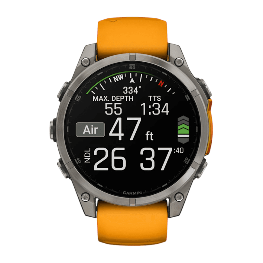 Спортивные часы Garmin fenix 8, 47 мм, AMOLED, титан, сапфир, силиконовый ремешок цвета «оранжевая искра»/графитовый — фото 6