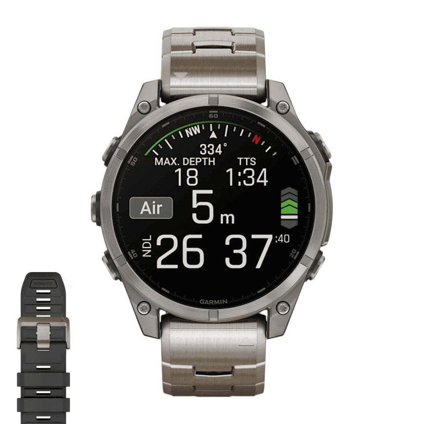 Спортивные часы Garmin fenix 8, 47 мм, AMOLED, сапфир, титановый блочный браслет, силиконовый ремешок цвета чёрный/«серая галька» — фото 2