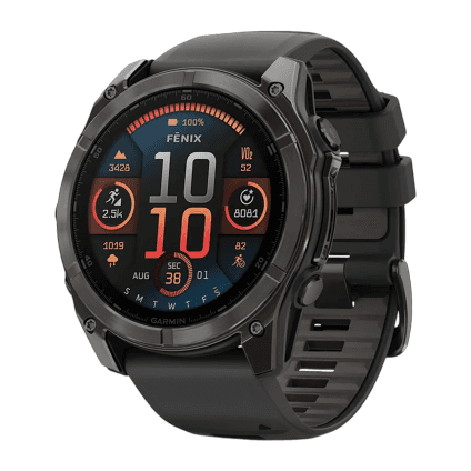 Спортивные часы Garmin fenix 8, 51 мм, AMOLED, титан с DLC, сапфир, силиконовый ремешок цвета чёрный/«серая галька»