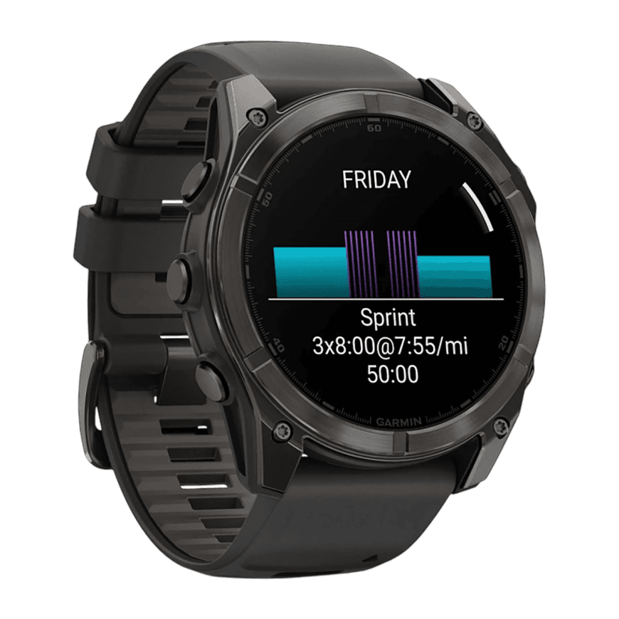 Спортивные часы Garmin fenix 8, 51 мм, AMOLED, титан с DLC, сапфир, силиконовый ремешок цвета чёрный/«серая галька» — фото 3