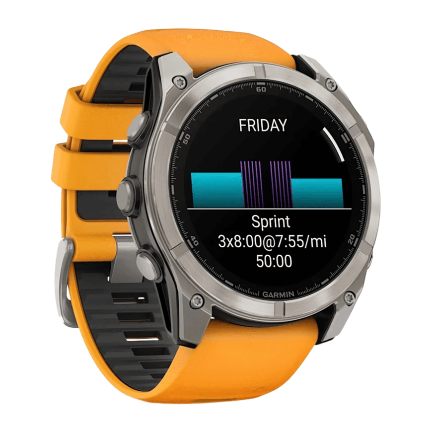 Спортивные часы Garmin fenix 8, 51 мм, AMOLED, титан, сапфир, силиконовый ремешок цвета «оранжевая искра»/графитовый — фото 3