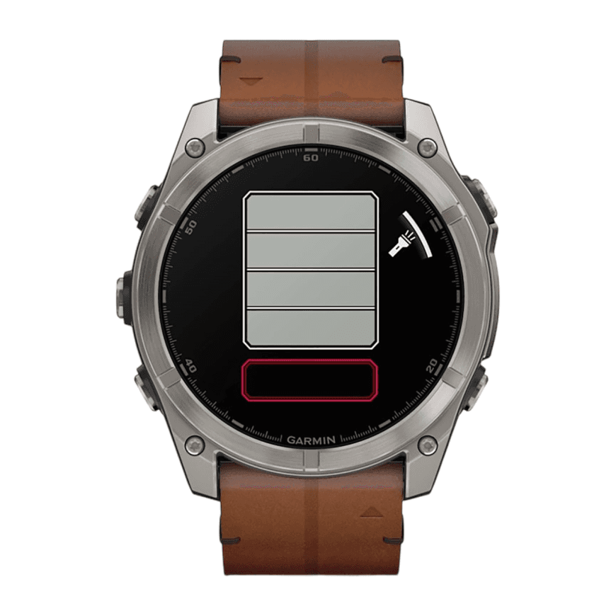 Спортивные часы Garmin fenix 8, 51 мм, AMOLED, каштановый кожаный ремешок, силиконовый ремешок цвета чёрный/«серая галька» — фото 6