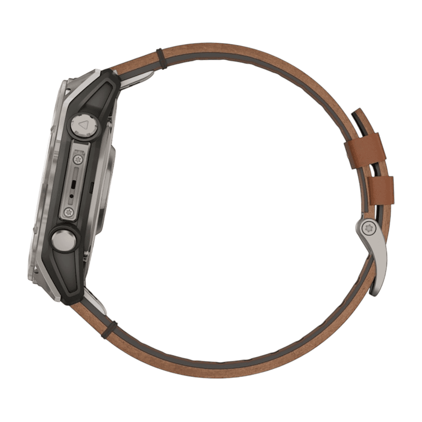 Спортивные часы Garmin fenix 8, 51 мм, AMOLED, каштановый кожаный ремешок, силиконовый ремешок цвета чёрный/«серая галька» — фото 5