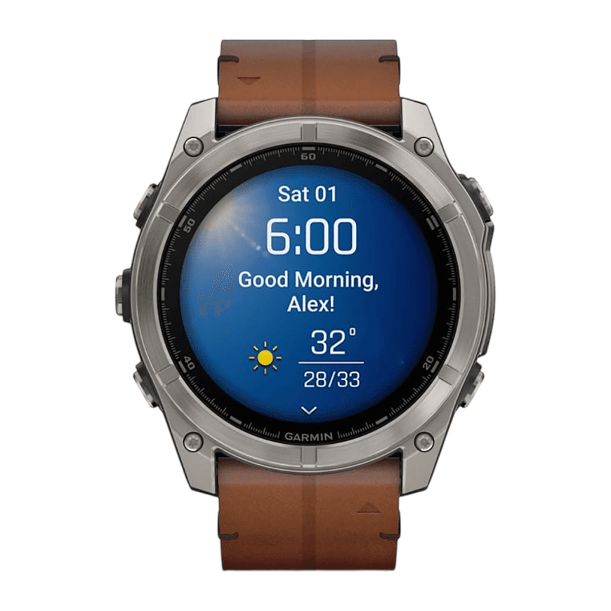 Спортивные часы Garmin fenix 8, 51 мм, AMOLED, каштановый кожаный ремешок, силиконовый ремешок цвета чёрный/«серая галька» — фото 3