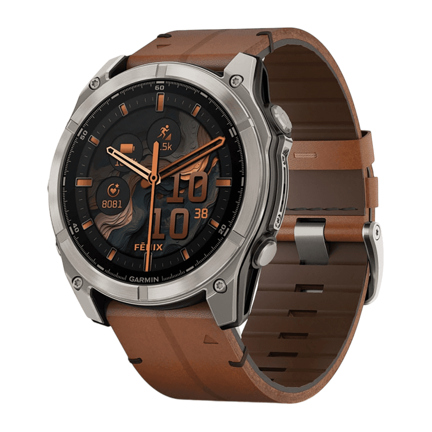 Спортивные часы Garmin fenix 8, 51 мм, AMOLED, каштановый кожаный ремешок, силиконовый ремешок цвета чёрный/«серая галька» — фото 4