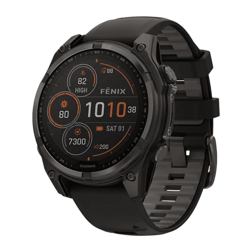 Спортивные часы Garmin fenix 8, 47 мм, Solar, титан с DLC, сапфир, силиконовый ремешок цвета чёрный/«серая галька» — фото 2