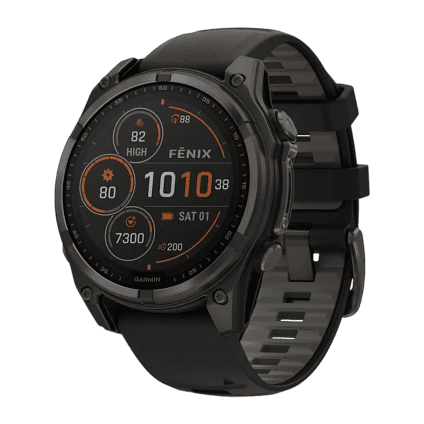 Спортивные часы Garmin fenix 8, 47 мм, Solar, титан с DLC, сапфир, силиконовый ремешок цвета чёрный/«серая галька»