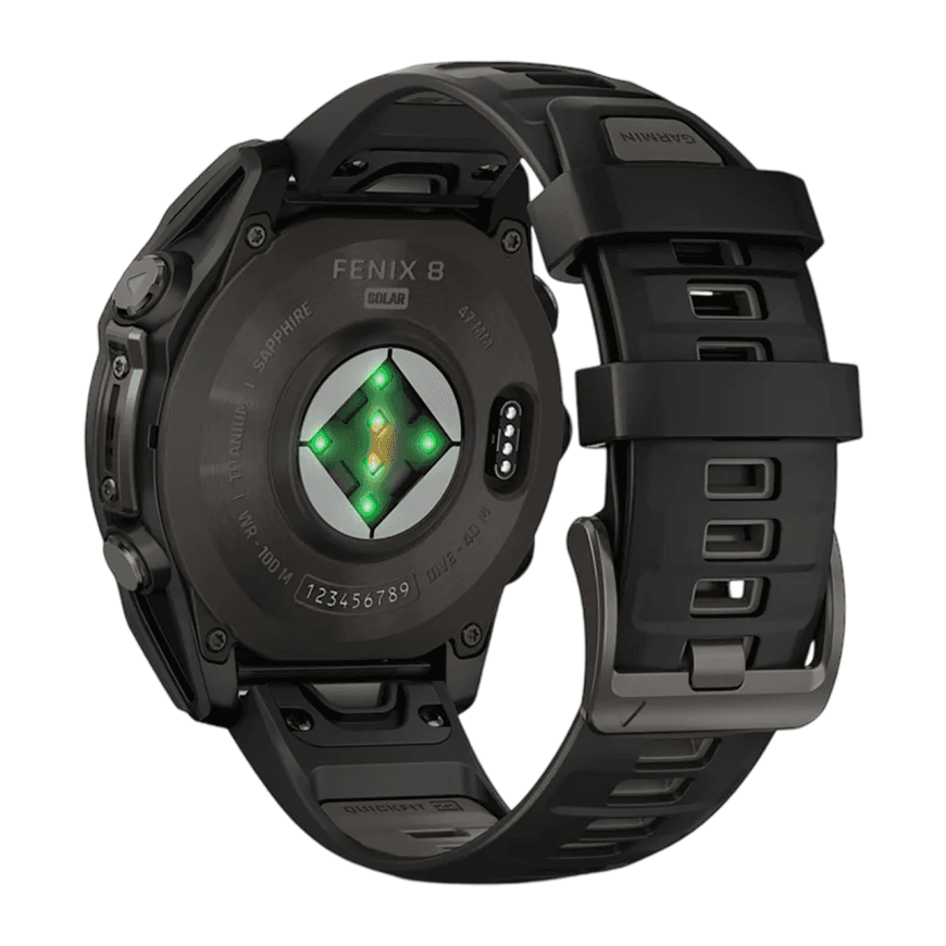 Спортивные часы Garmin fenix 8, 47 мм, Solar, титан с DLC, сапфир, силиконовый ремешок цвета чёрный/«серая галька» — фото 6