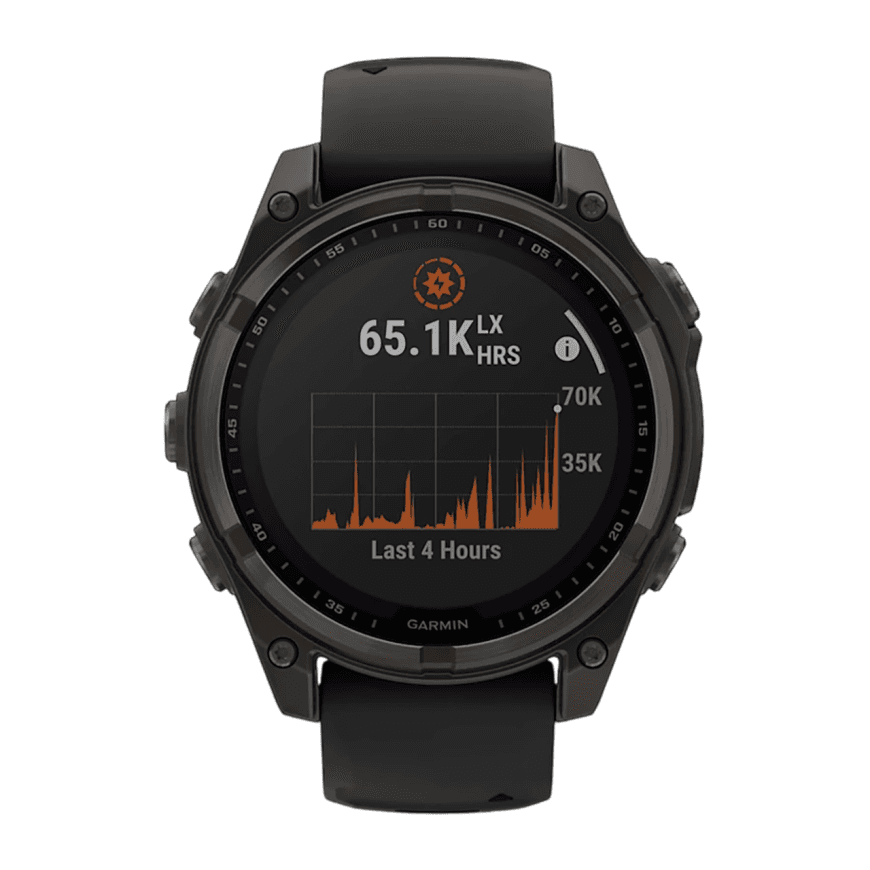 Спортивные часы Garmin fenix 8, 47 мм, Solar, титан с DLC, сапфир, силиконовый ремешок цвета чёрный/«серая галька» — фото 4