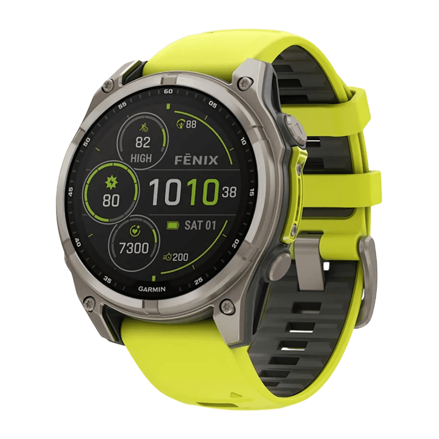 Спортивные часы Garmin fenix 8, 47 мм, Solar, титан, сапфир, силиконовый ремешок цвета «электрический жёлтый»/графитовый — фото 2