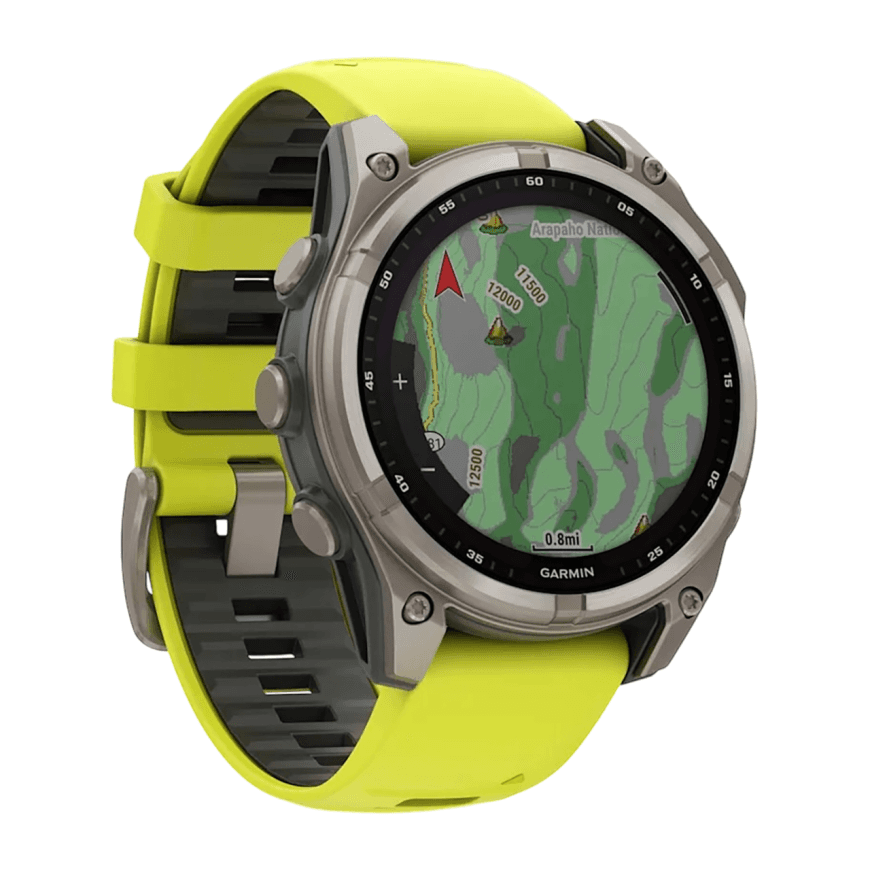 Спортивные часы Garmin fenix 8, 47 мм, Solar, титан, сапфир, силиконовый ремешок цвета «электрический жёлтый»/графитовый — фото 5