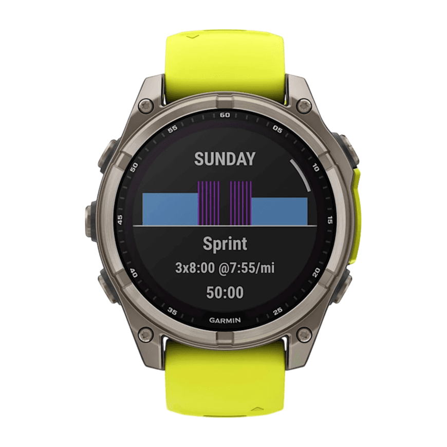Спортивные часы Garmin fenix 8, 47 мм, Solar, титан, сапфир, силиконовый ремешок цвета «электрический жёлтый»/графитовый — фото 3