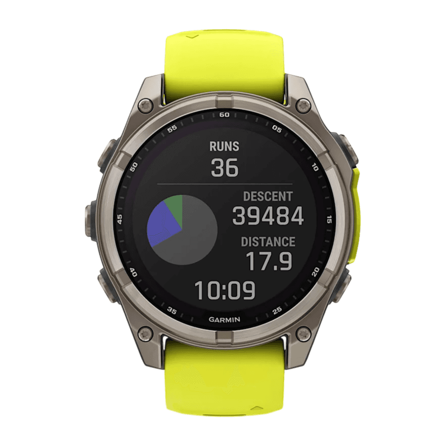 Спортивные часы Garmin fenix 8, 47 мм, Solar, титан, сапфир, силиконовый ремешок цвета «электрический жёлтый»/графитовый — фото 6
