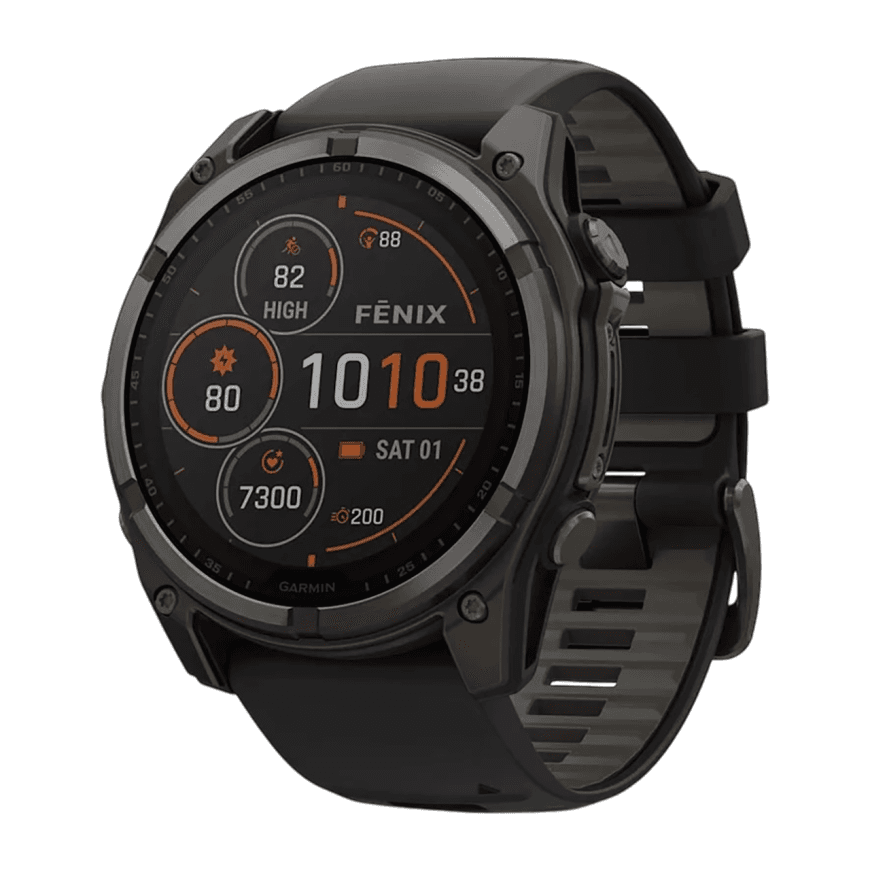 Спортивные часы Garmin fenix 8, 51 мм, Solar, титан с DLC, сапфир, силиконовый ремешок цвета чёрный/«серая галька» — фото 2