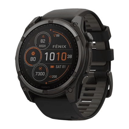Спортивные часы Garmin fenix 8, 51 мм, Solar, титан с DLC, сапфир, силиконовый ремешок цвета чёрный/«серая галька»