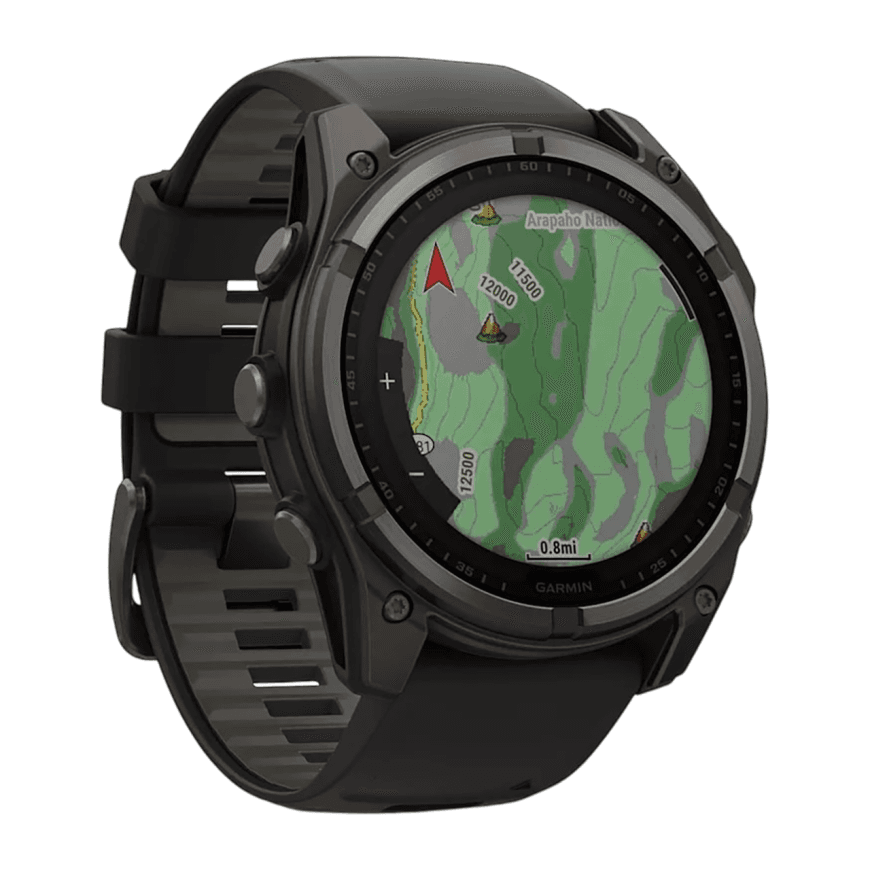 Спортивные часы Garmin fenix 8, 51 мм, Solar, титан с DLC, сапфир, силиконовый ремешок цвета чёрный/«серая галька» — фото 3