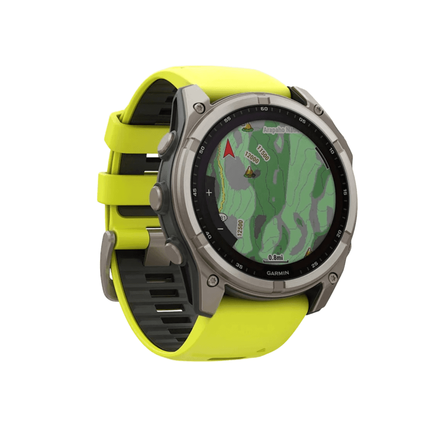 Спортивные часы Garmin fenix 8, 51 мм, Solar, титан, сапфир, силиконовый ремешок цвета «электрический жёлтый»/графитовый — фото 4