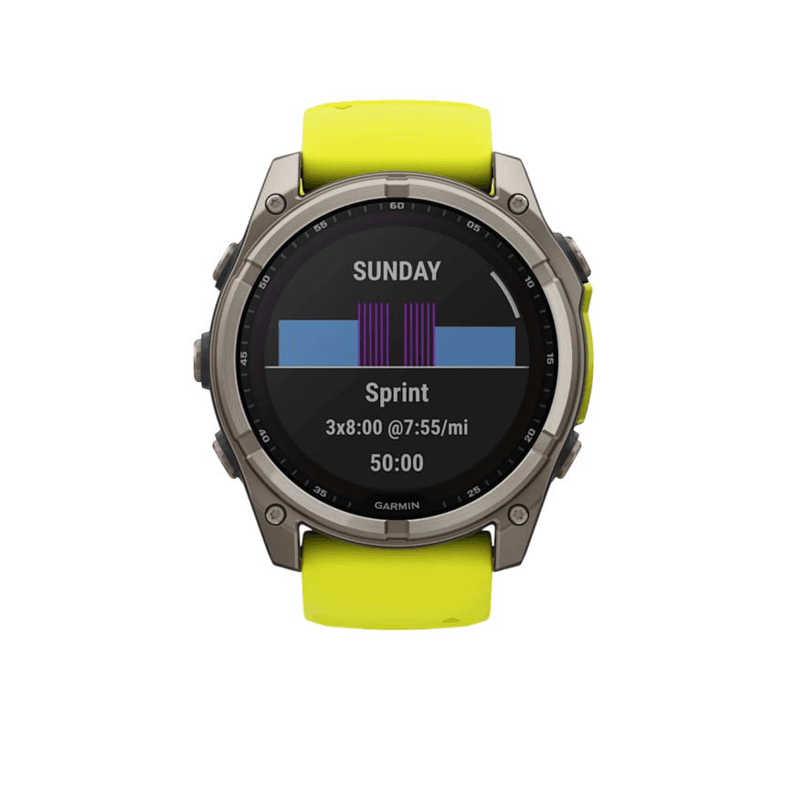 Спортивные часы Garmin fenix 8, 51 мм, Solar, титан, сапфир, силиконовый ремешок цвета «электрический жёлтый»/графитовый — фото 5