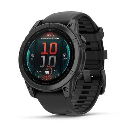 Спортивные часы Garmin fenix E, 47 мм, AMOLED, синевато-серый безель, чёрный силиконовый ремешок
