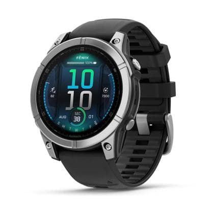 Спортивные часы Garmin fenix E, 47 мм, AMOLED, серебристый безель, чёрный силиконовый ремешок