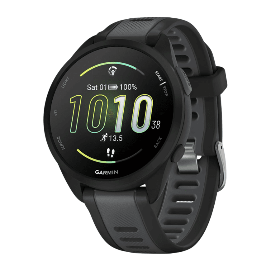 Спортивные часы Garmin Forerunner 165, силиконовый ремешок цвета чёрный/синевато-серый — фото 3