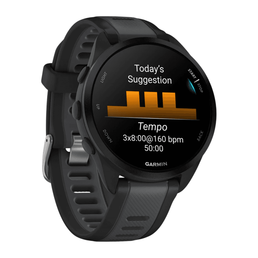 Спортивные часы Garmin Forerunner 165, силиконовый ремешок цвета чёрный/синевато-серый — фото 6