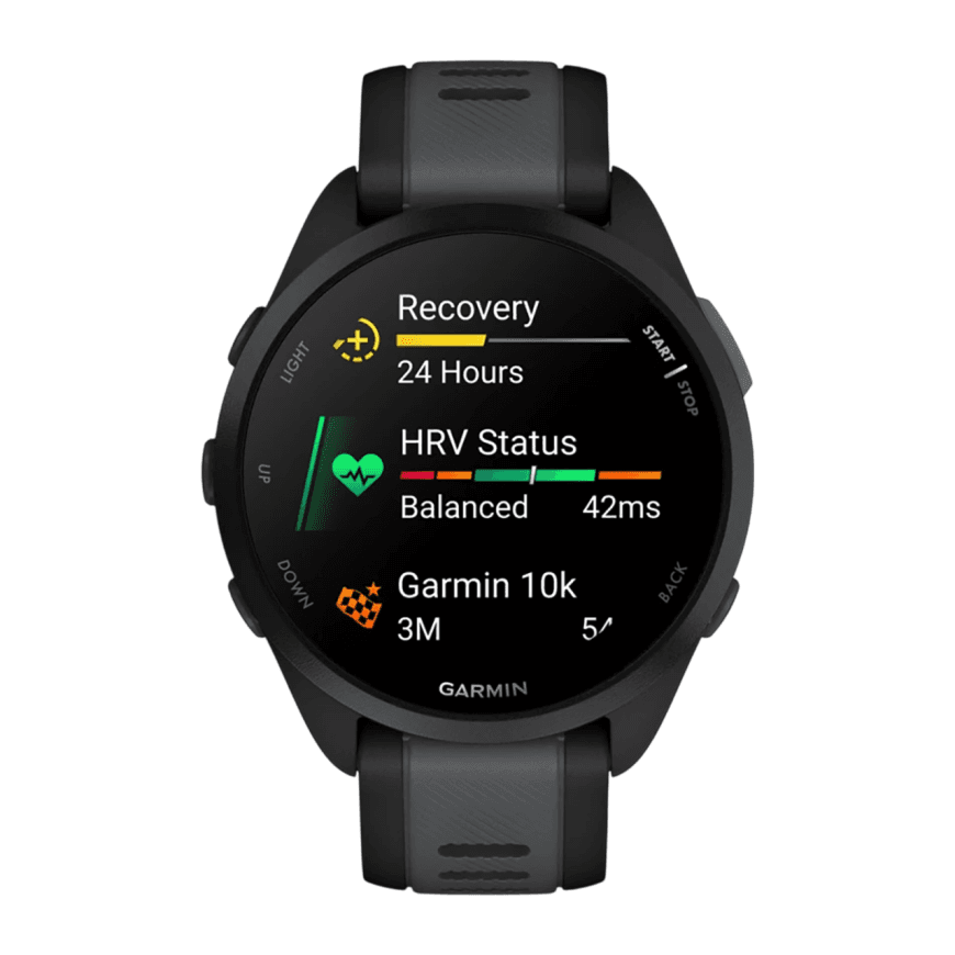 Спортивные часы Garmin Forerunner 165, силиконовый ремешок цвета чёрный/синевато-серый — фото 2