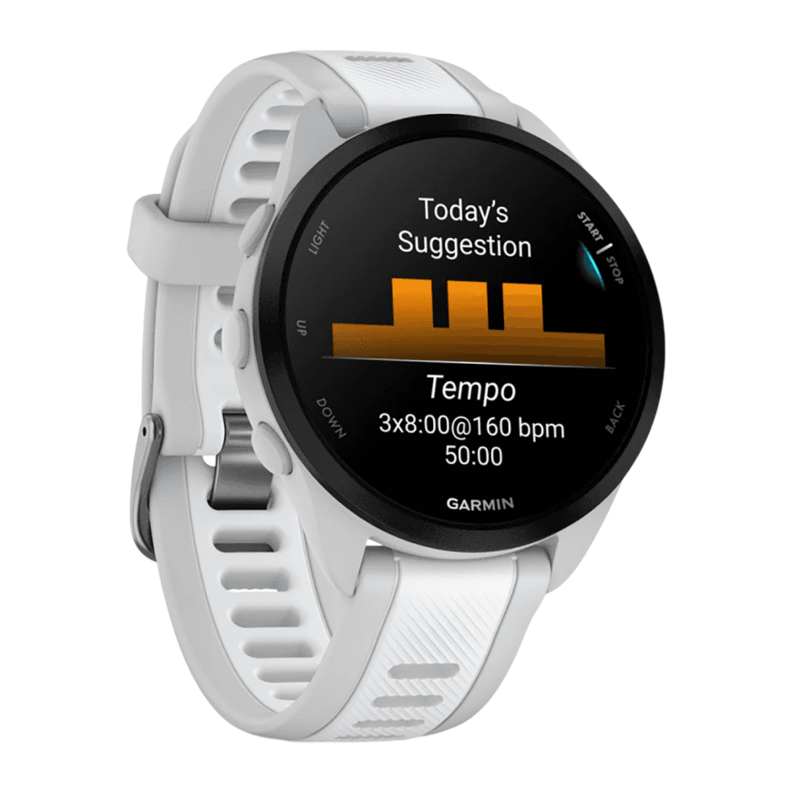 Спортивные часы Garmin Forerunner 165, силиконовый ремешок цвета «туманный серый»/«Уайтстоун» — фото 6