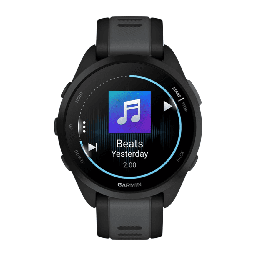 Спортивные часы Garmin Forerunner 165 Music, силиконовый ремешок цвета чёрный/синевато-серый — фото 4