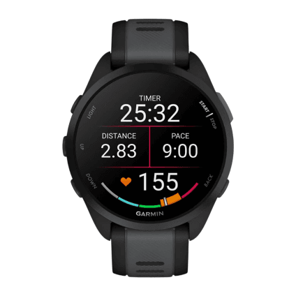 Спортивные часы Garmin Forerunner 165 Music, силиконовый ремешок цвета чёрный/синевато-серый