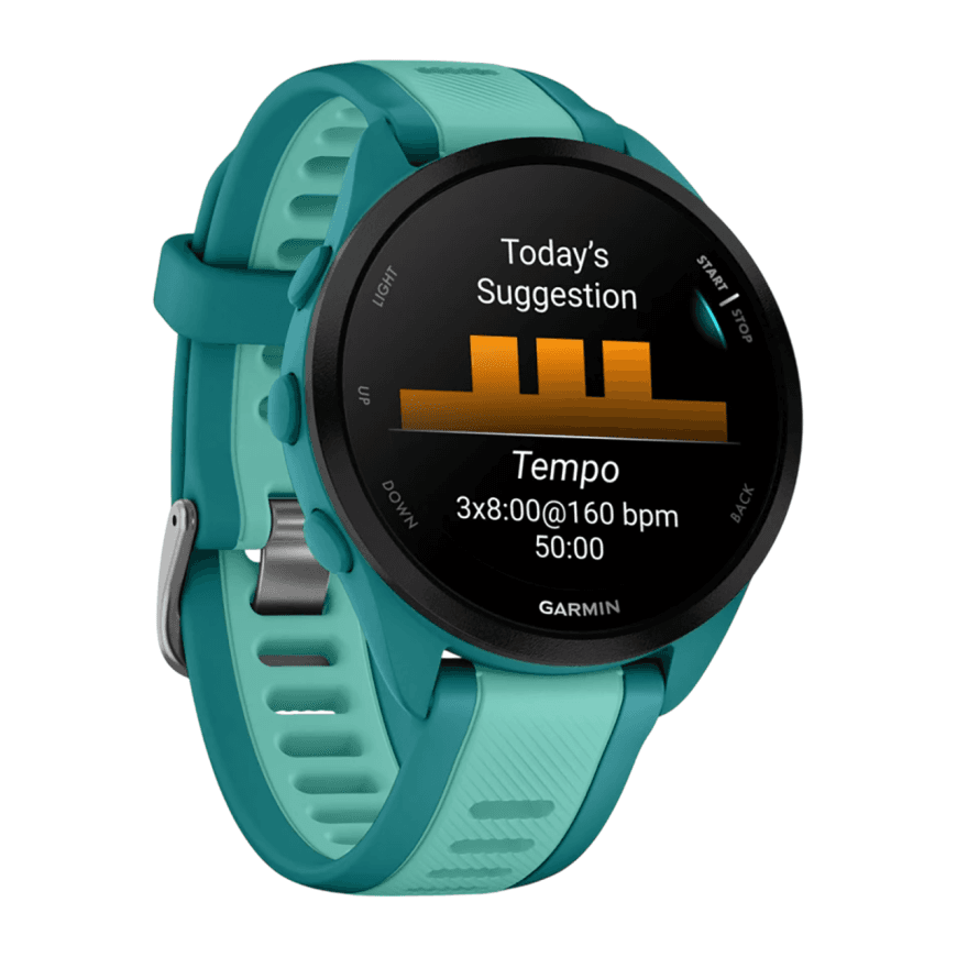 Спортивные часы Garmin Forerunner 165 Music, силиконовый ремешок цвета бирюзовый/«аква» — фото 6