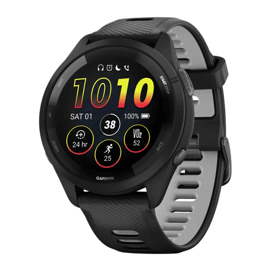 Спортивные часы Garmin Forerunner 265, 46 мм, силиконовый ремешок цвета чёрный/«серая пудра» — фото 3