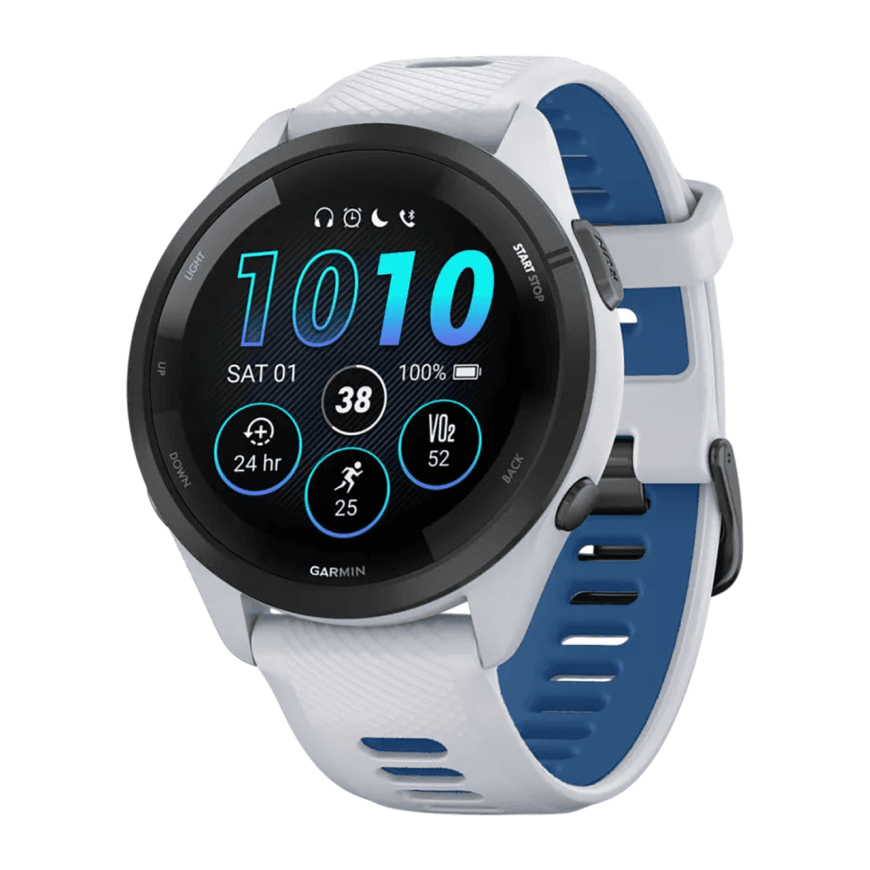 Спортивные часы Garmin Forerunner 265, 46 мм, силиконовый ремешок цвета «Уайтстоун»/«морской прилив» — фото 3