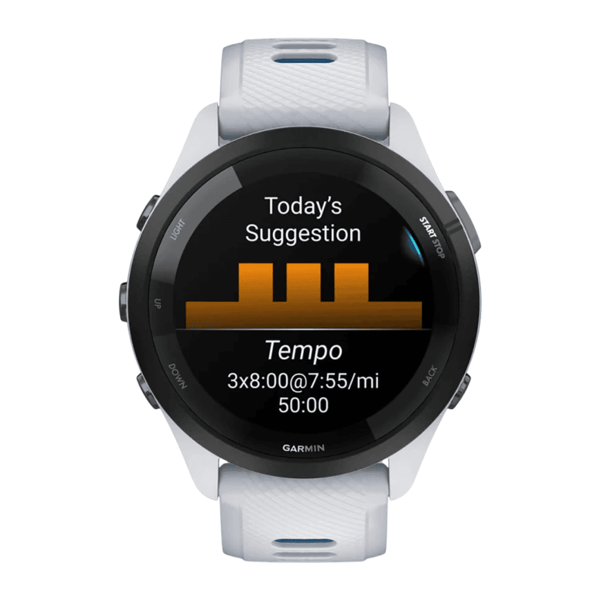 Спортивные часы Garmin Forerunner 265, 46 мм, силиконовый ремешок цвета «Уайтстоун»/«морской прилив» — фото 5