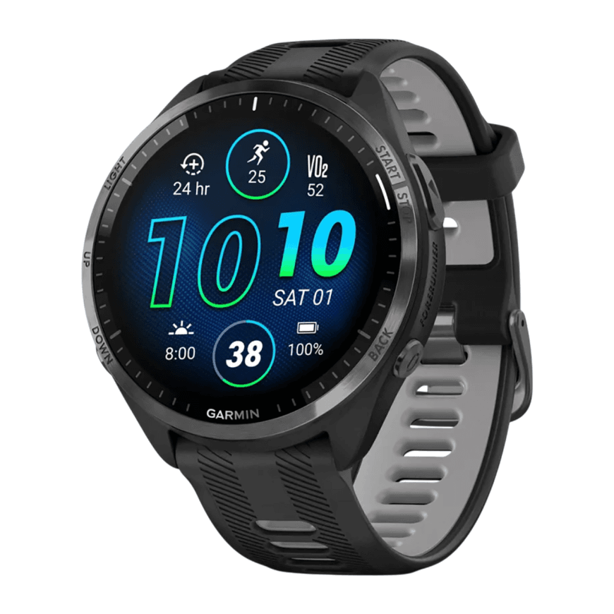Спортивные часы Garmin Forerunner 965, силиконовый ремешок цвета чёрный/«серая пудра» — фото 3