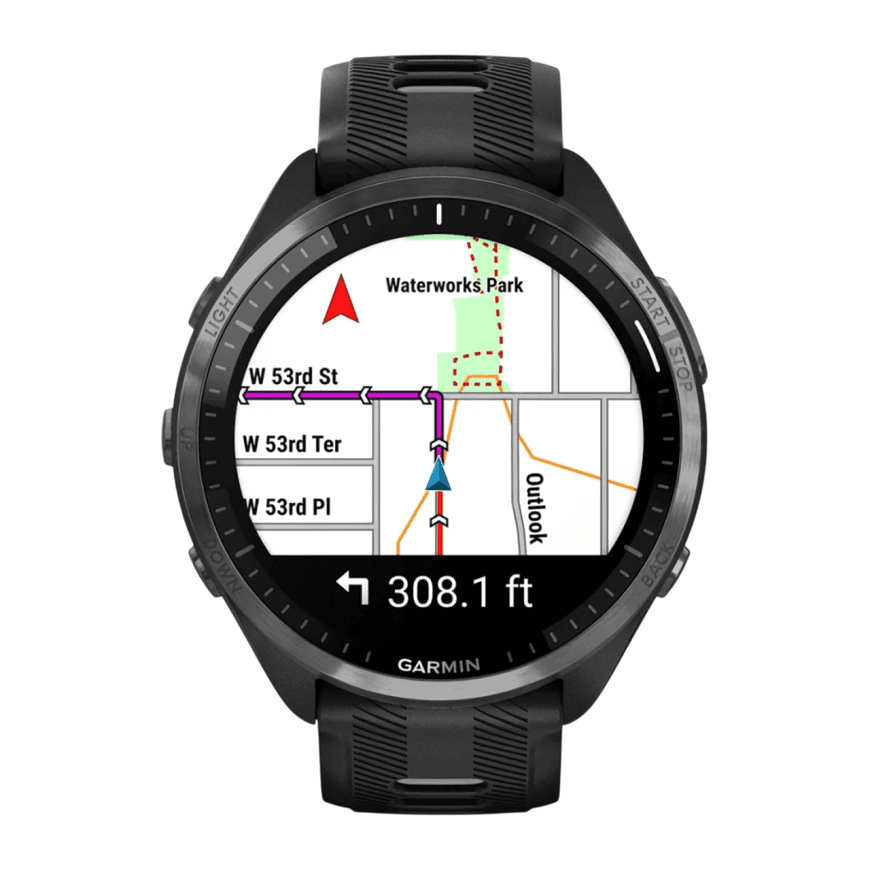 Спортивные часы Garmin Forerunner 965, силиконовый ремешок цвета чёрный/«серая пудра» — фото 5